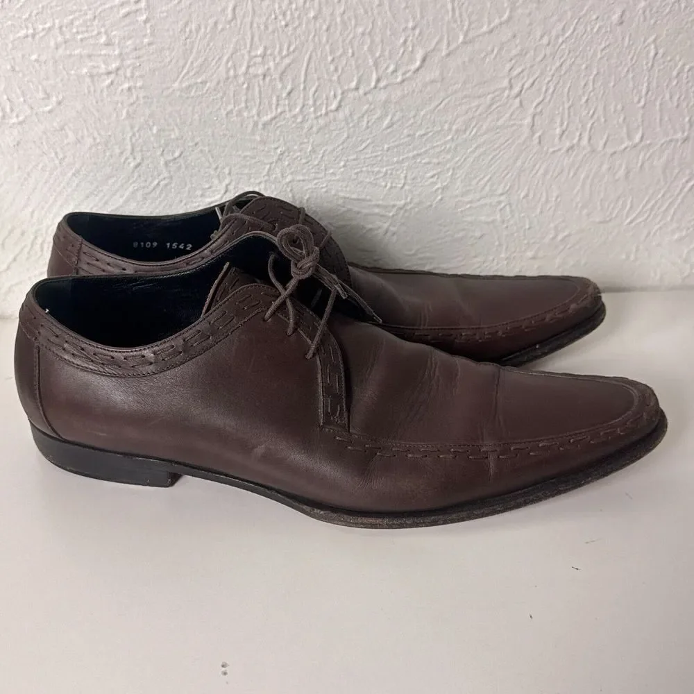 Dolce & Gabbana Brown Leather Apron Toe Derby Dress‎ Shoes Mens 9.5 Italy